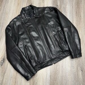 Vtg PROTECH Motorcycle Jacket Womens L Black Leather Biker + Removable Liner USA